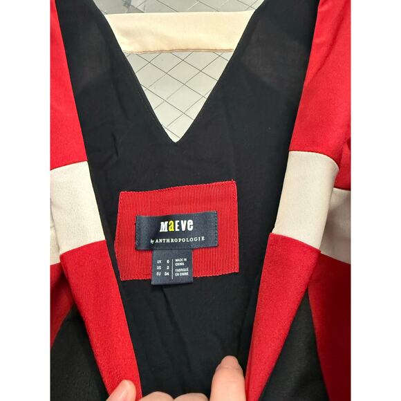 Anthropologie Maeve Pleated Colorblock Red Black White Sleeveless Dress Sz 2 GS - Picture 4 of 7